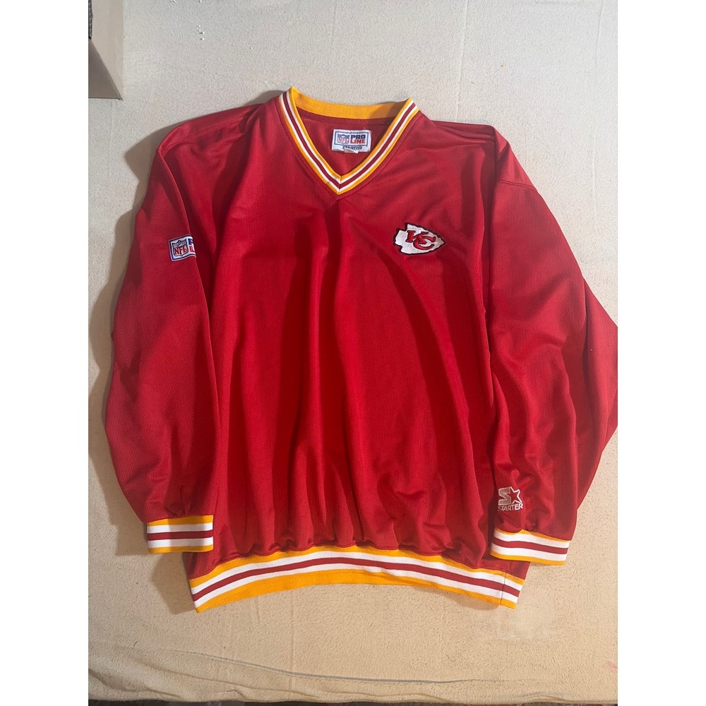 Starter NFL Pro Line Kansas City Chiefs V-Neck Mesh‎ Windbreaker Red Mens Large